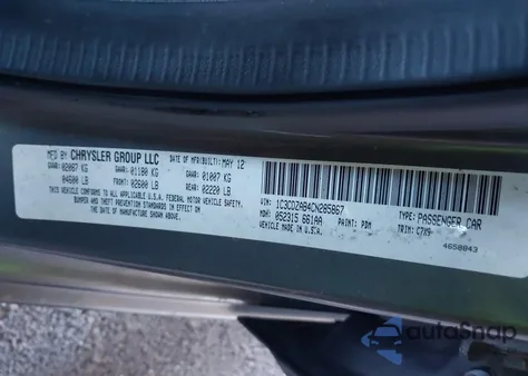 2012 Dodge Avenger Se z USA, uszkodzony, nr VIN 1C3CDZAB4CN285867